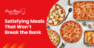 Papa Ray’s catering spread featuring pizzas, pasta, and sides—perfect for feeding a crowd without going over budget.