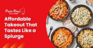 (Delicious and budget-friendly pasta takeout options from Papa Ray’s Pizza & Wings that look and taste like a gourmet indulgence.)