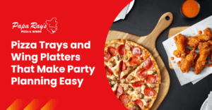 (Pepperoni and sausage pizza with saucy wings and dip)