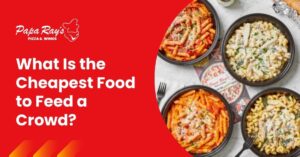 Papa Ray’s affordable catering trays with pizza, wings, and pasta for groups