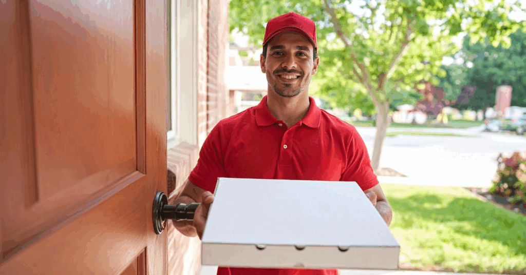 Papa Ray’s delivery driver delivering pizza and wings in Naperville